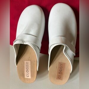 Women's White Leather Clogs